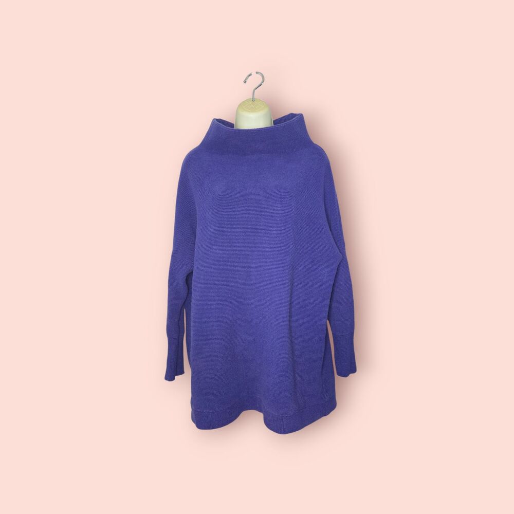 Free People Ottoman Slouchy Tunic Blue Oversized Knit Cozy Sweater Top Relaxed